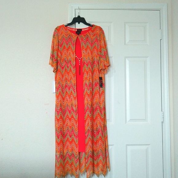 JM studio by John Meyer women's coral colorful plus size two pieces set dress - Picture 3 of 14